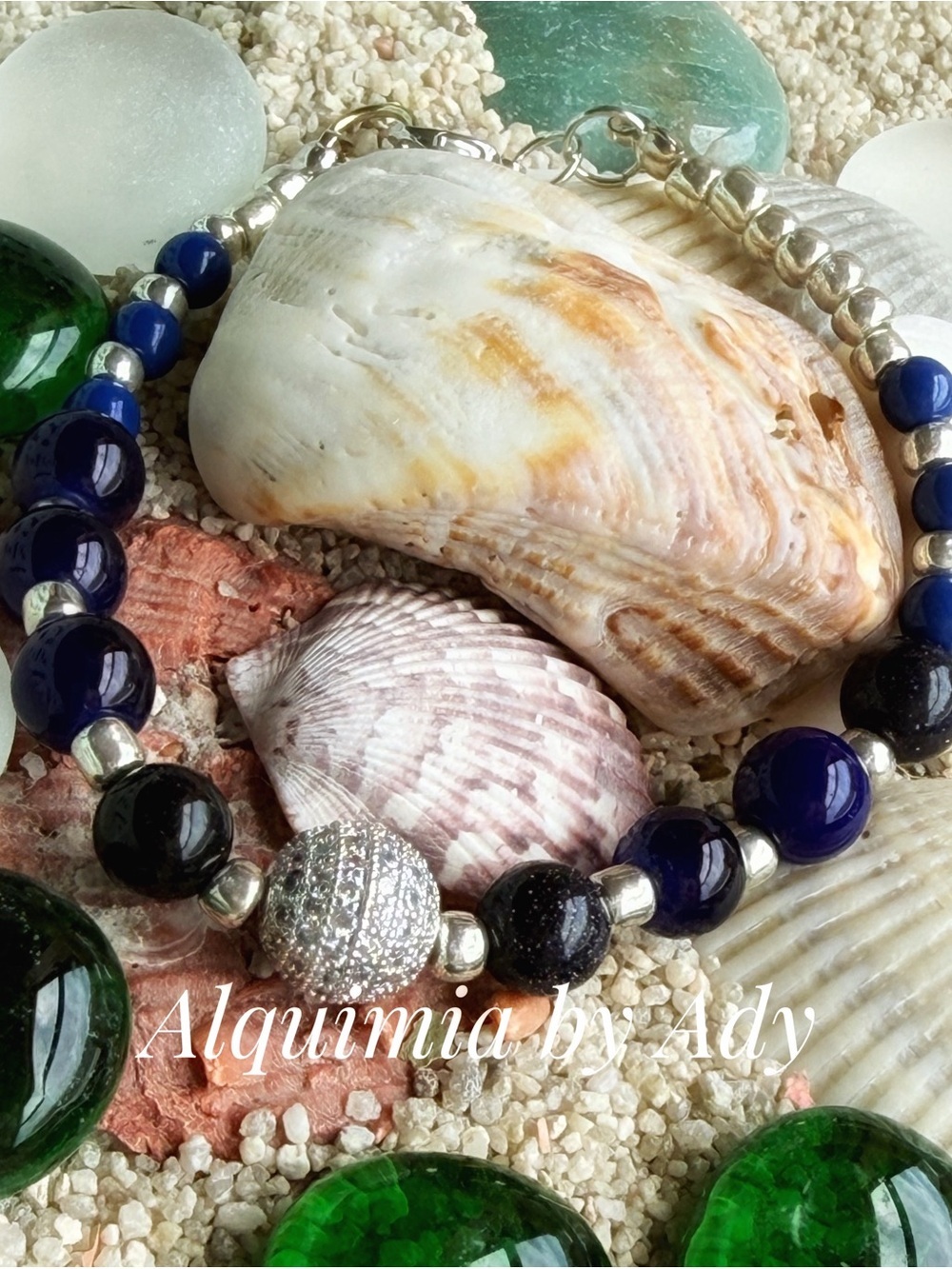 SANDSTONE Royal Blue and Black Beaded Bracelet with Silver Pavé Accent
